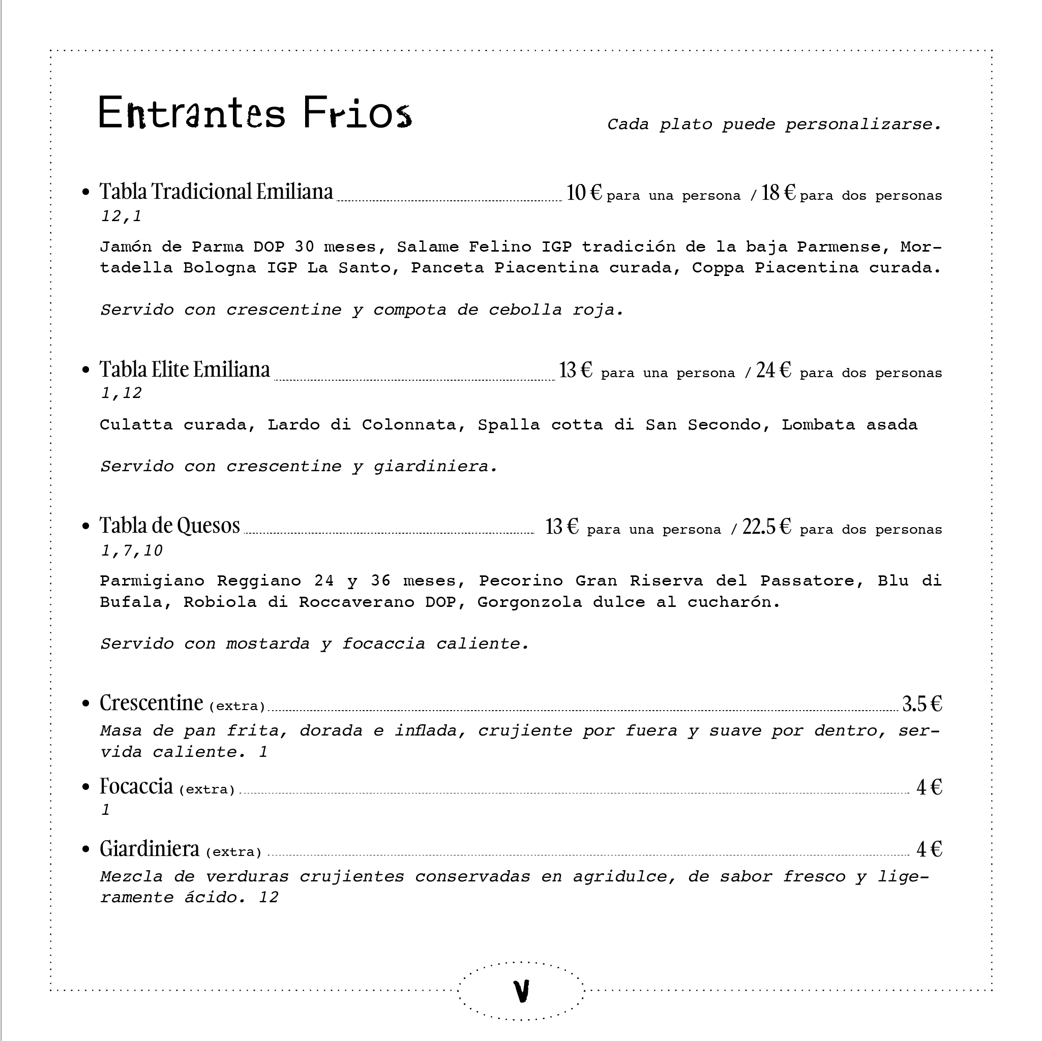 Página 2 de la carta de Osteria La Grassa